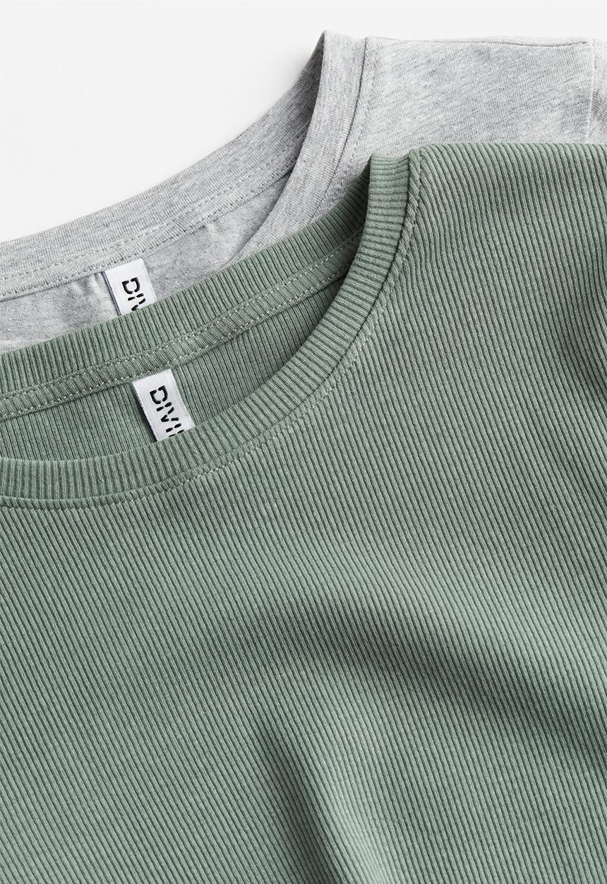 H&M - 2 Pack cotton tops - grey & green 