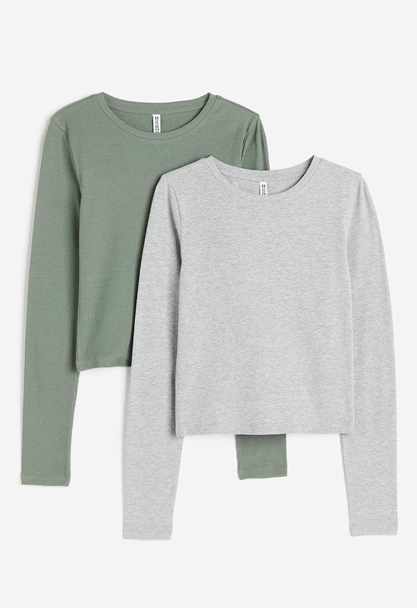H&M - 2 Pack cotton tops - grey & green 