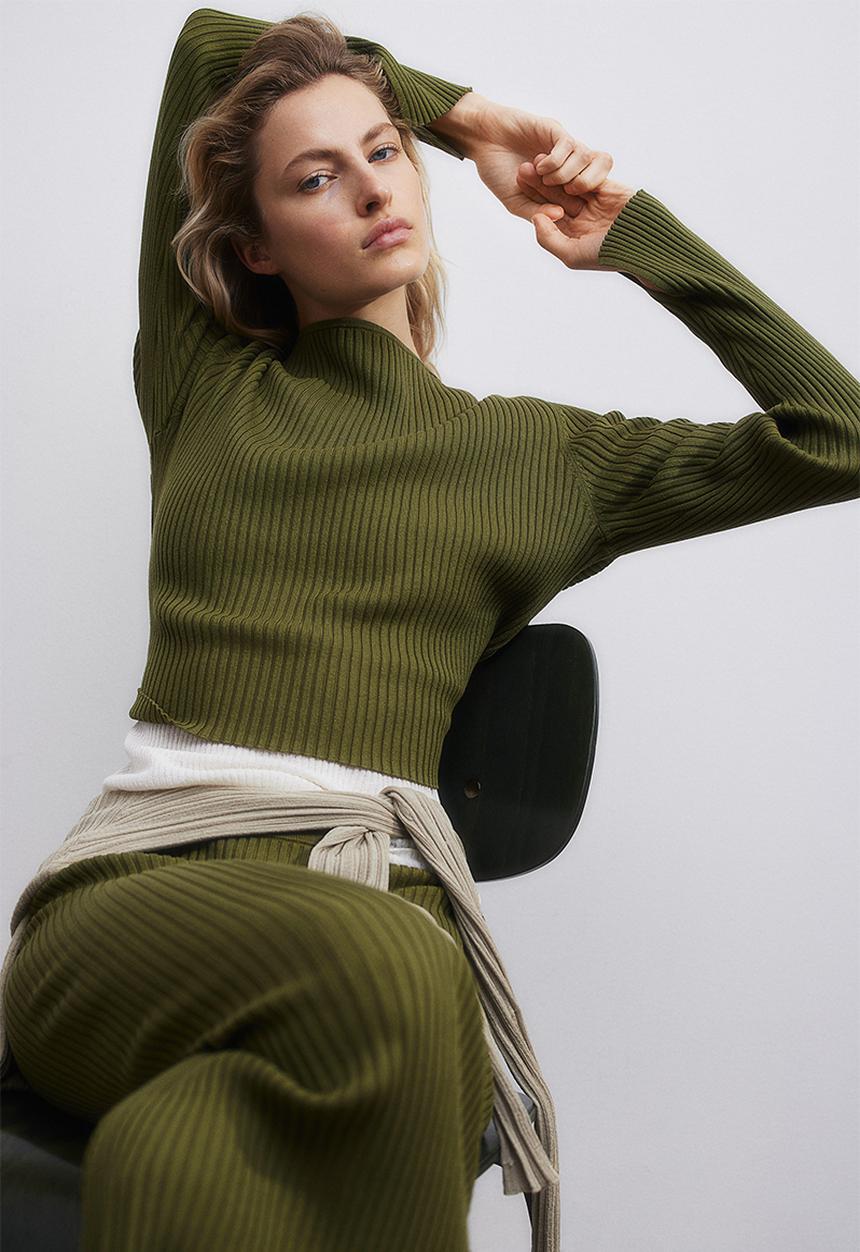 H&M - Rib-knit cropped top - green