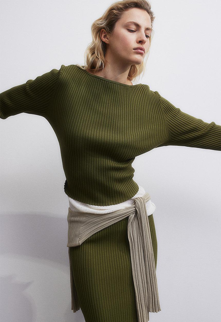 H&M - Rib-knit cropped top - green