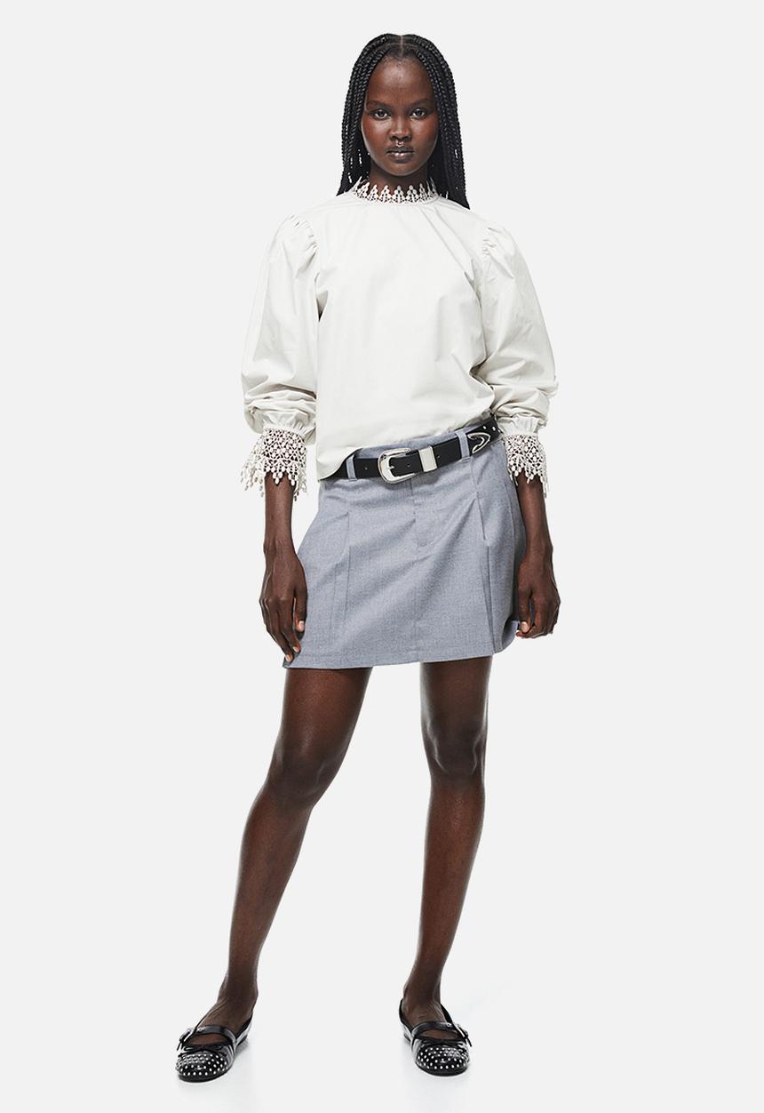 H&M - Lace-trimmed poplin top - grey