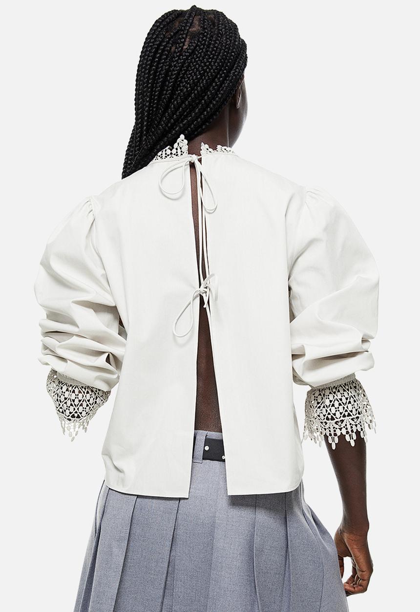 H&M - Lace-trimmed poplin top - grey