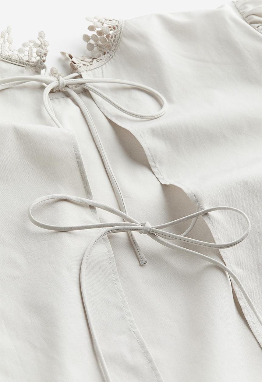 H&M - Lace-trimmed poplin top - grey