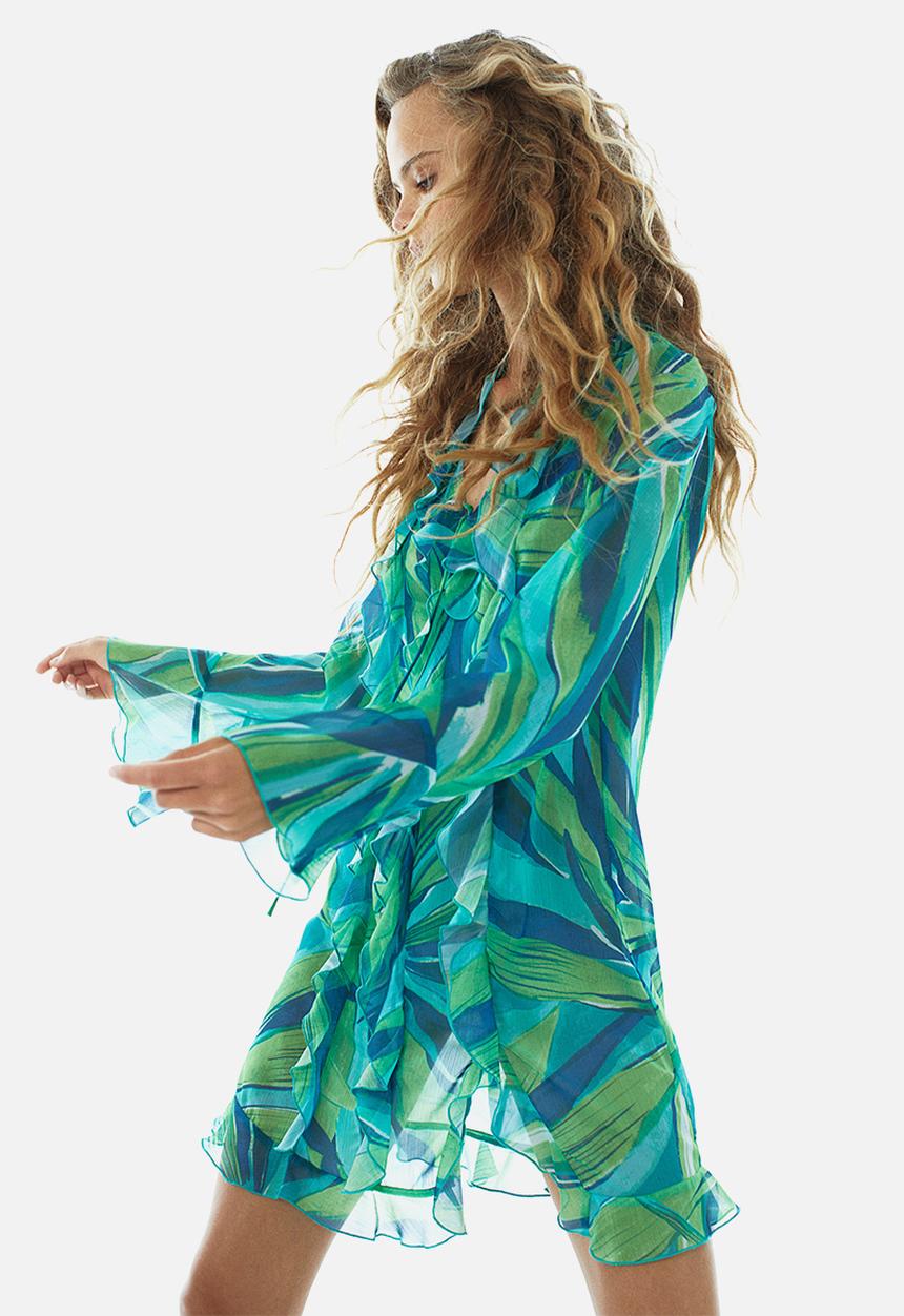 H&M - Flounced chiffon dress - multi,turquoise