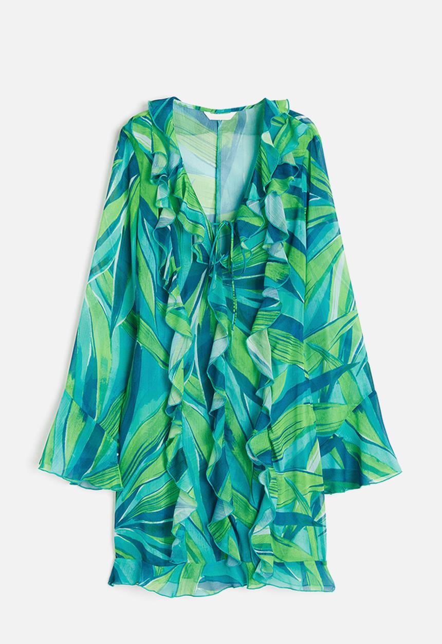 H&M - Flounced chiffon dress - multi,turquoise