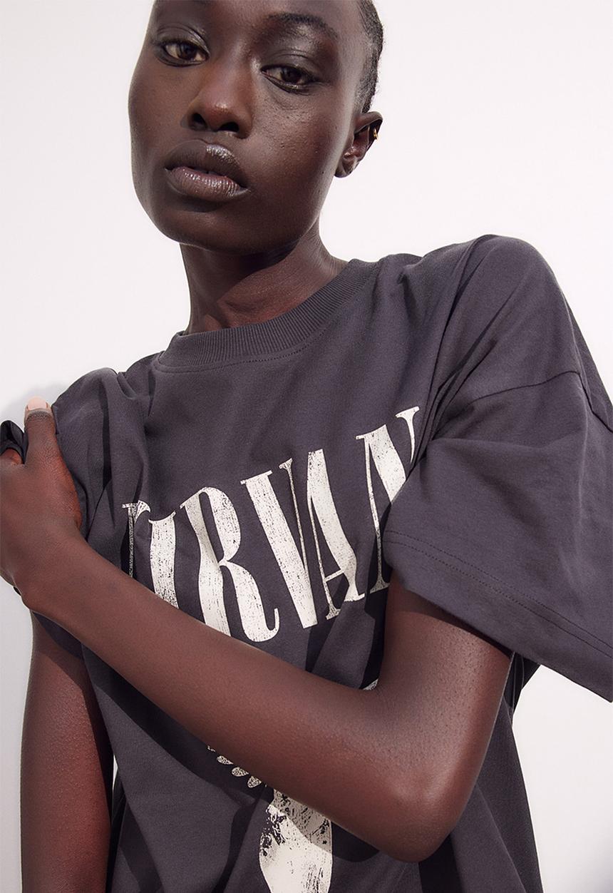H&M - Long printed t-shirt - grey