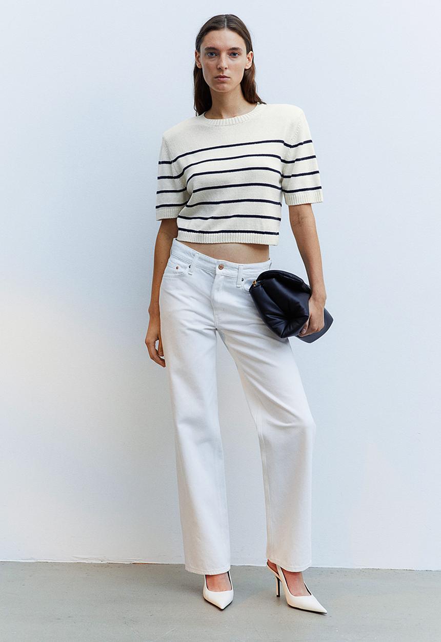 H&M - Knitted shoulder-pad top - white