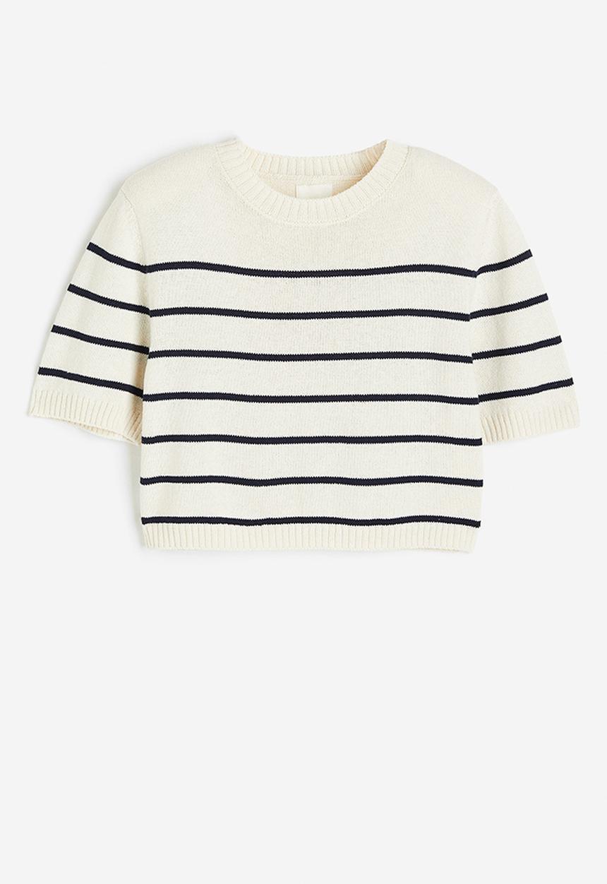 H&M - Knitted shoulder-pad top - white