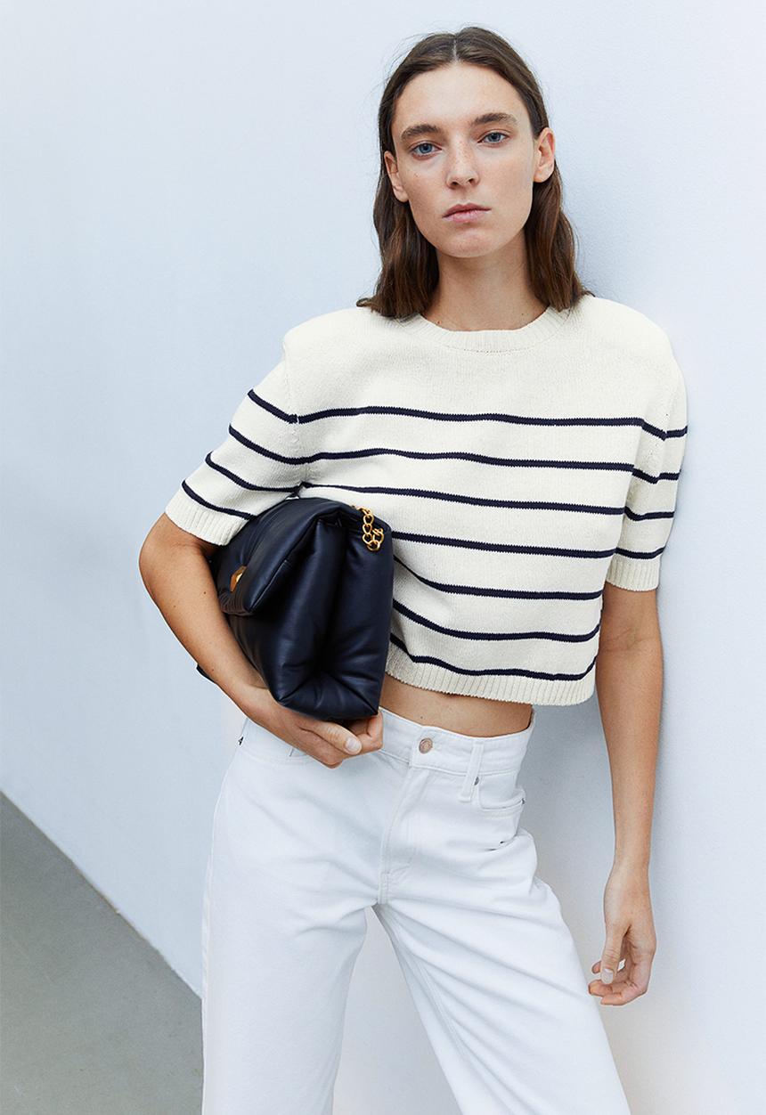 H&M - Knitted shoulder-pad top - white