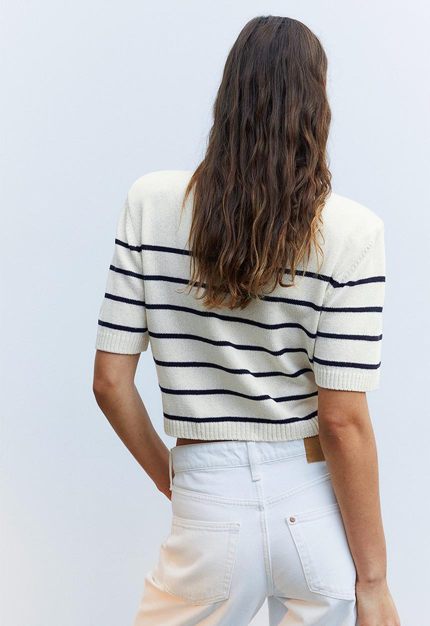 H&M - Knitted shoulder-pad top - white