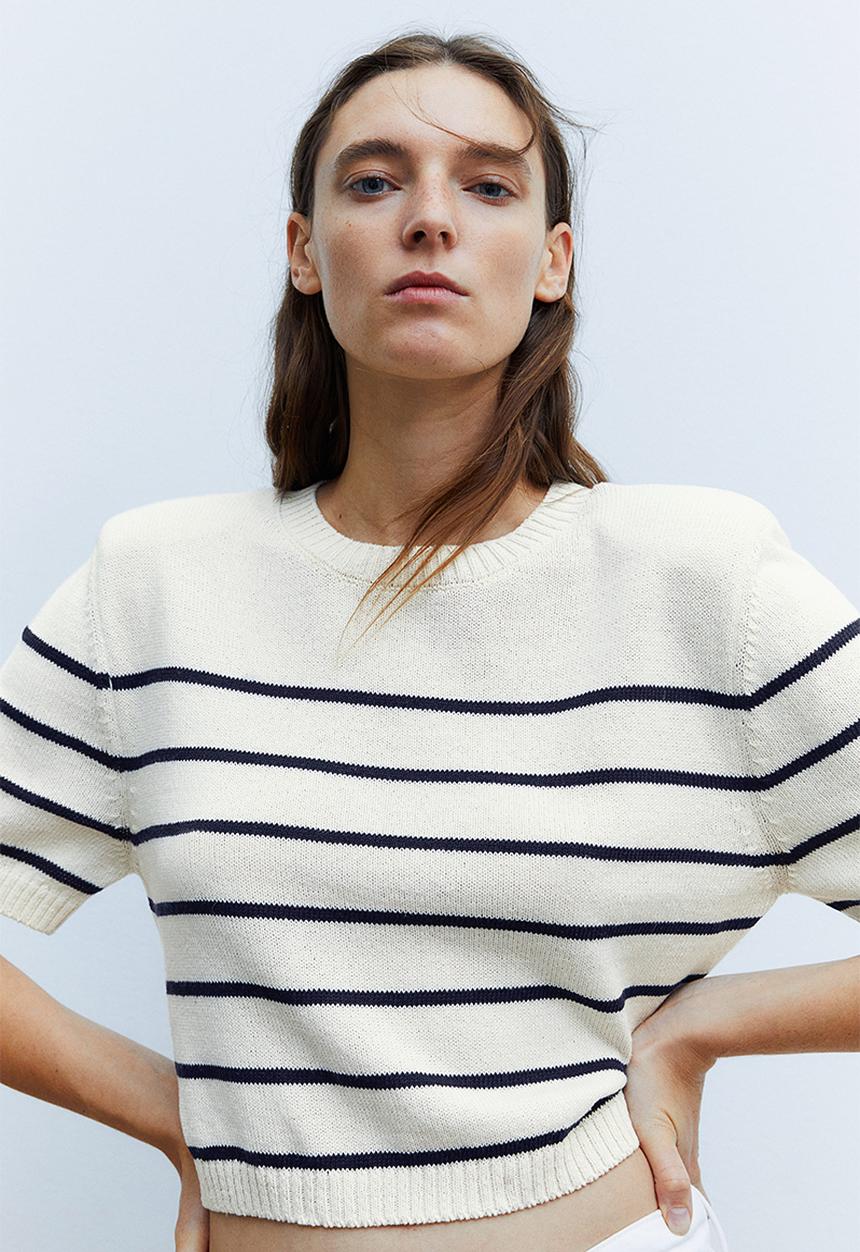 H&M - Knitted shoulder-pad top - white