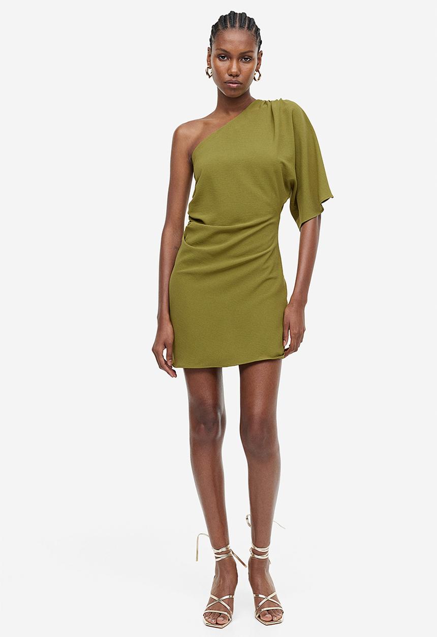 H&M - Draped one-shoulder dress - green