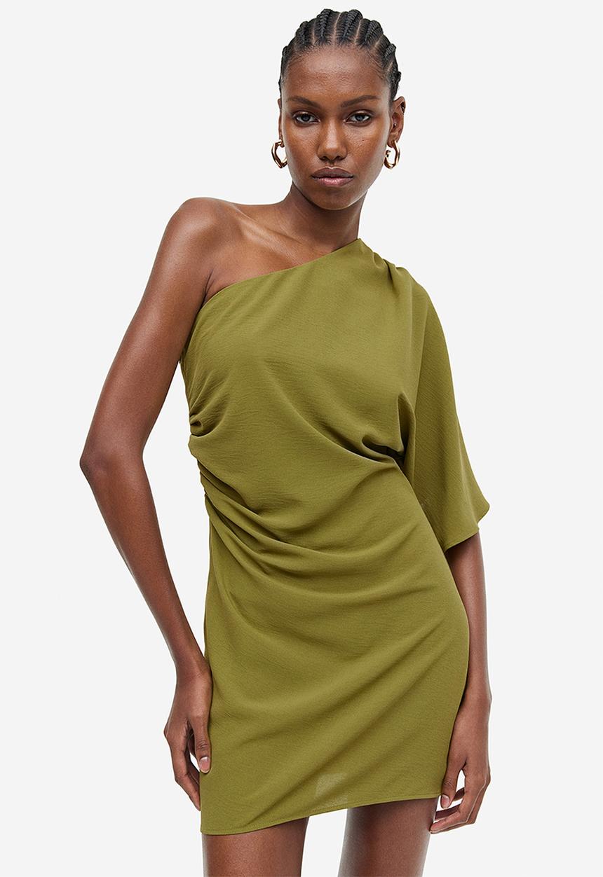 H&M - Draped one-shoulder dress - green