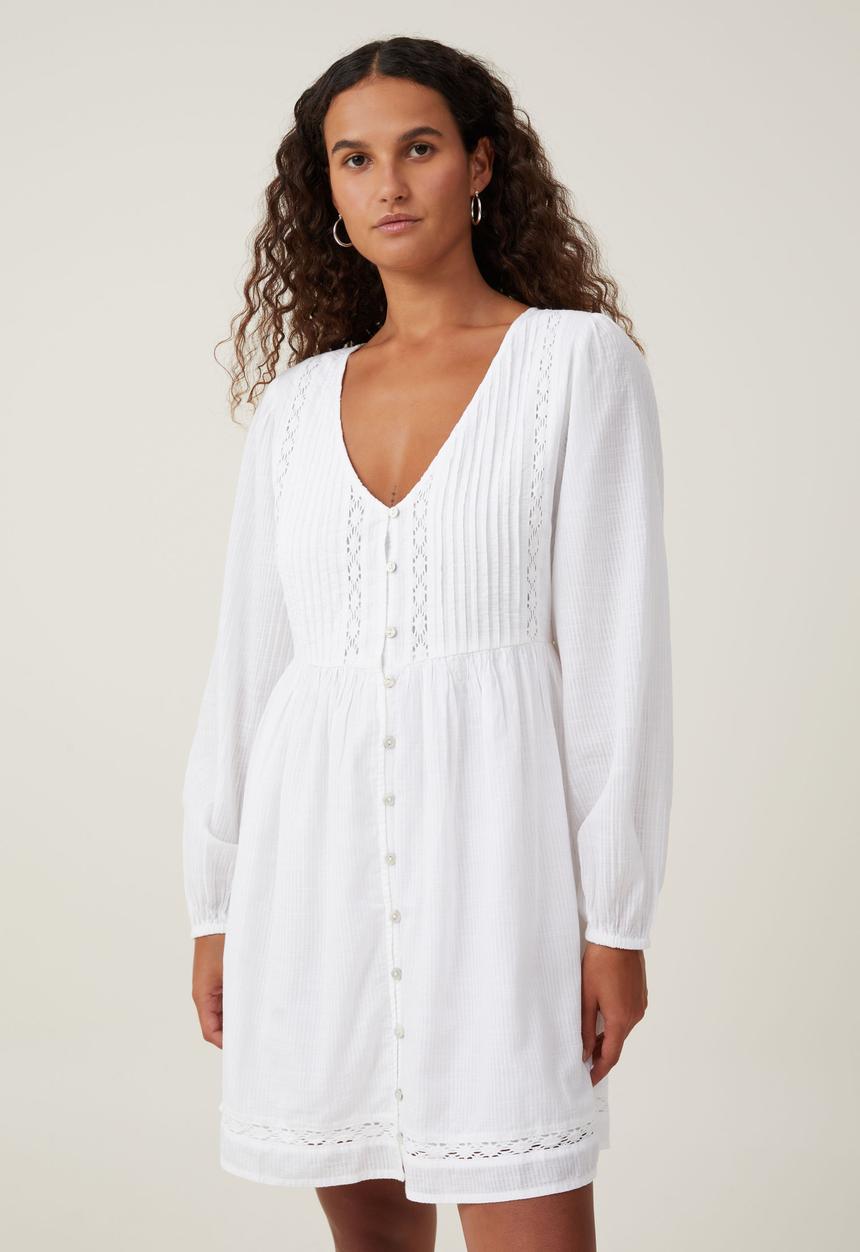 Cotton On - Quincy Long Sleeve Mini Dress - White