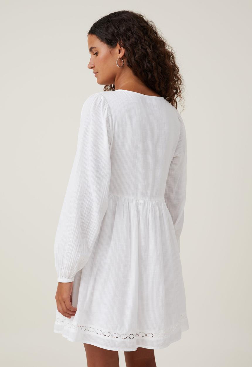 Cotton On - Quincy Long Sleeve Mini Dress - White