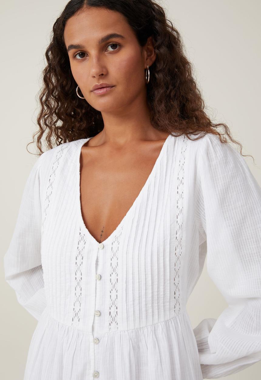 Cotton On - Quincy Long Sleeve Mini Dress - White