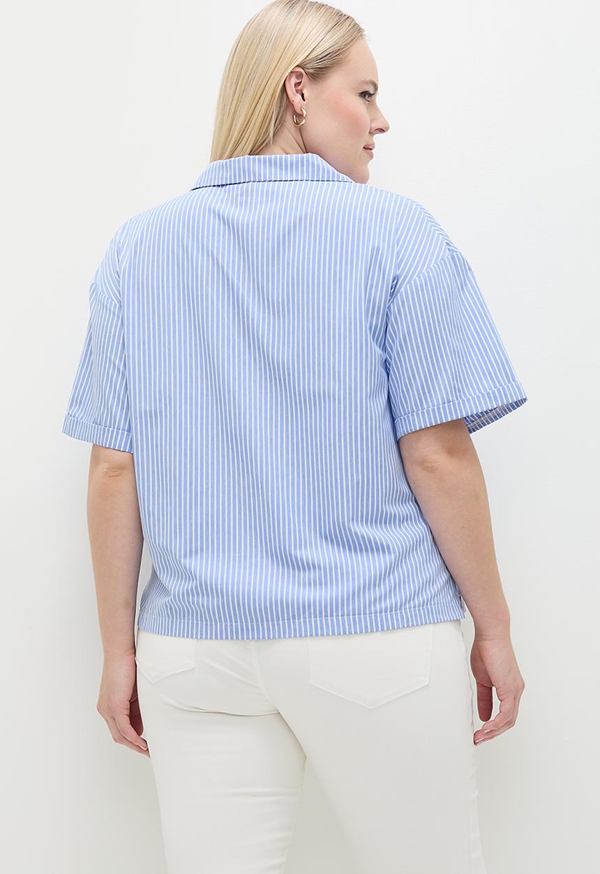 Me&B - Plus rivier collar essential shirt - blue & white 