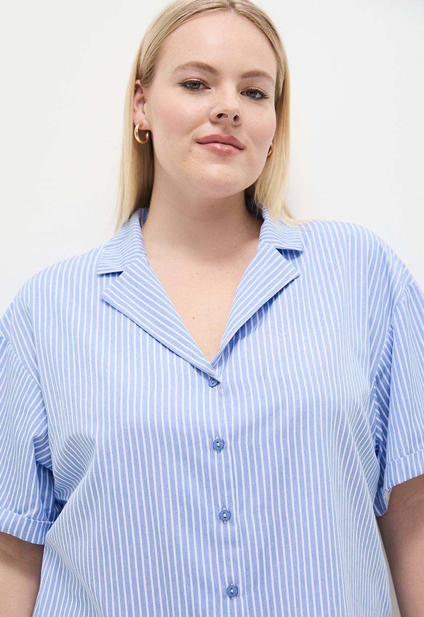 Me&B - Plus rivier collar essential shirt - blue & white 
