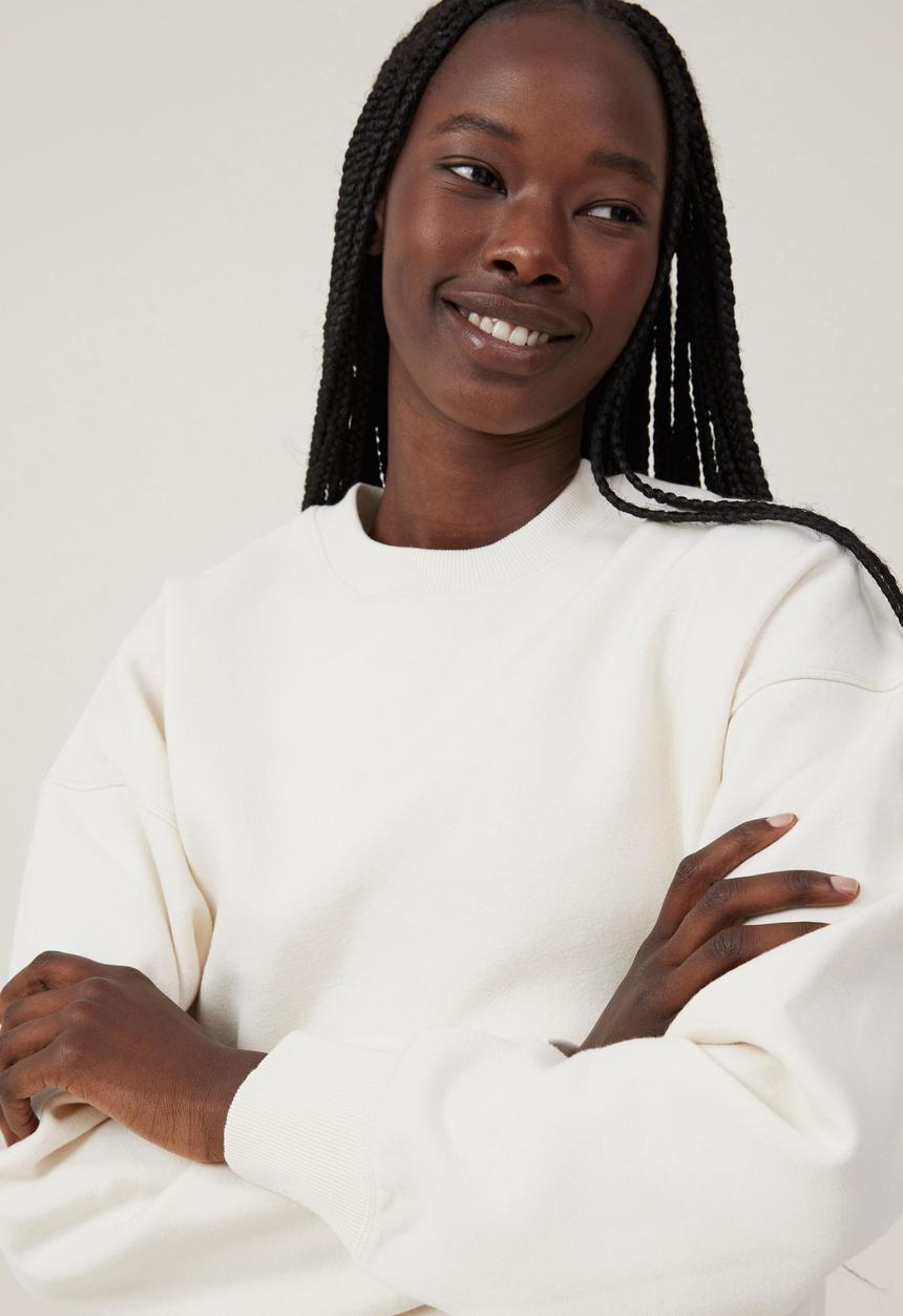 Cotton On - Plush Essential Crew Jumper - Coconut Milk