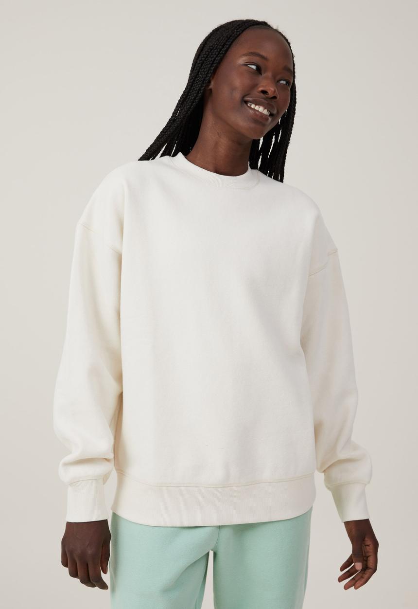 Cotton On - Plush Essential Crew Jumper - Coconut Milk