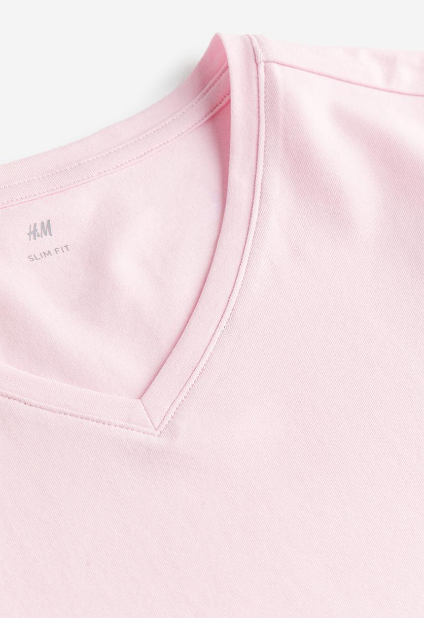 H&M - Slim fit v-neck T-shirt - pink