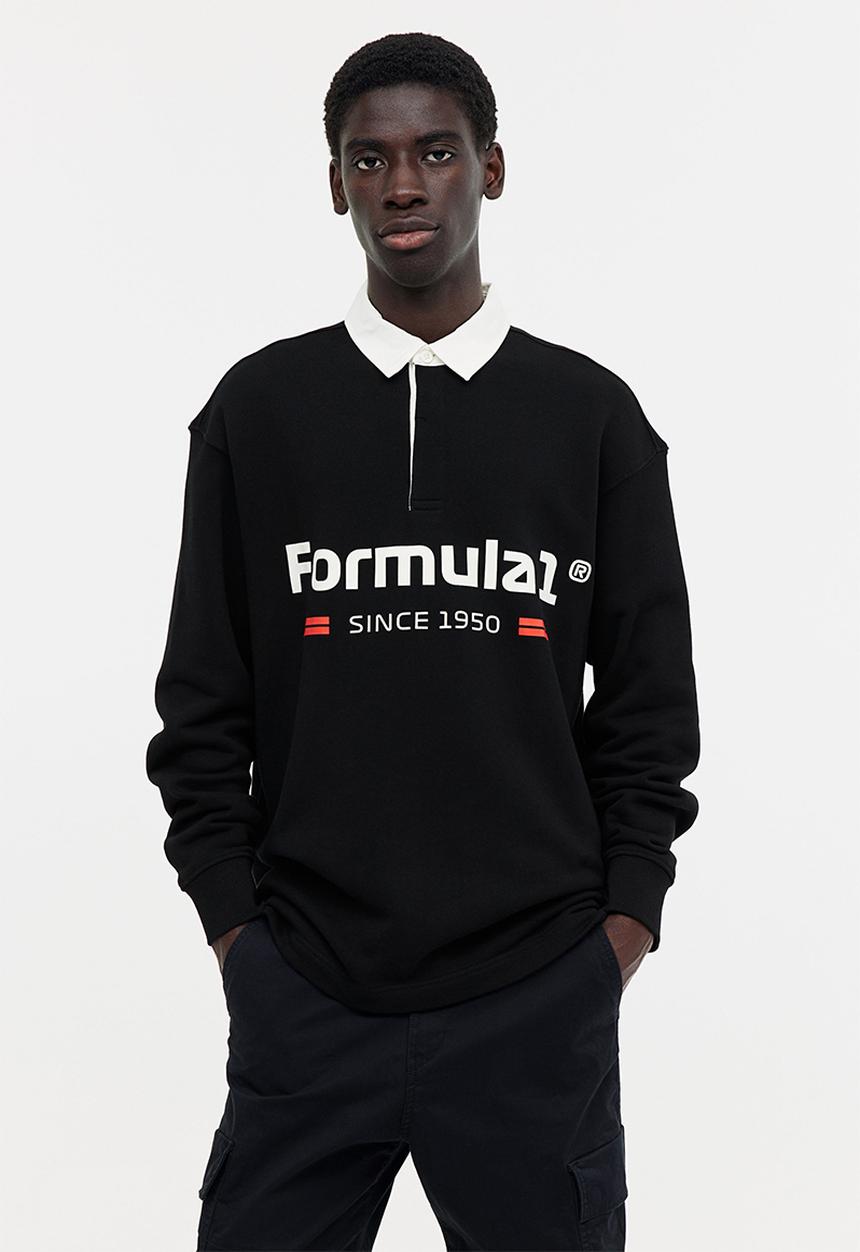 H&M - Relaxed fit printed polo shirt - black