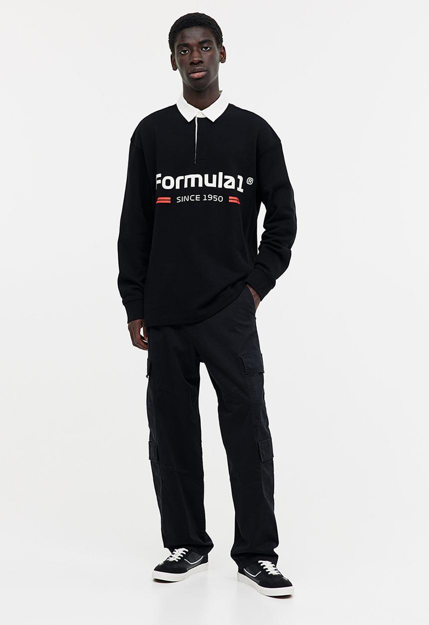 H&M - Relaxed fit printed polo shirt - black