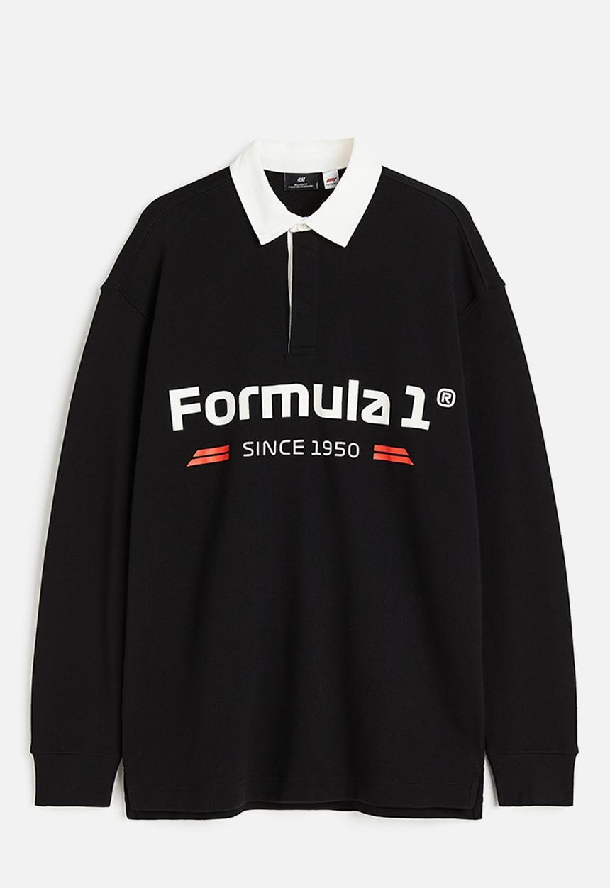 H&M - Relaxed fit printed polo shirt - black