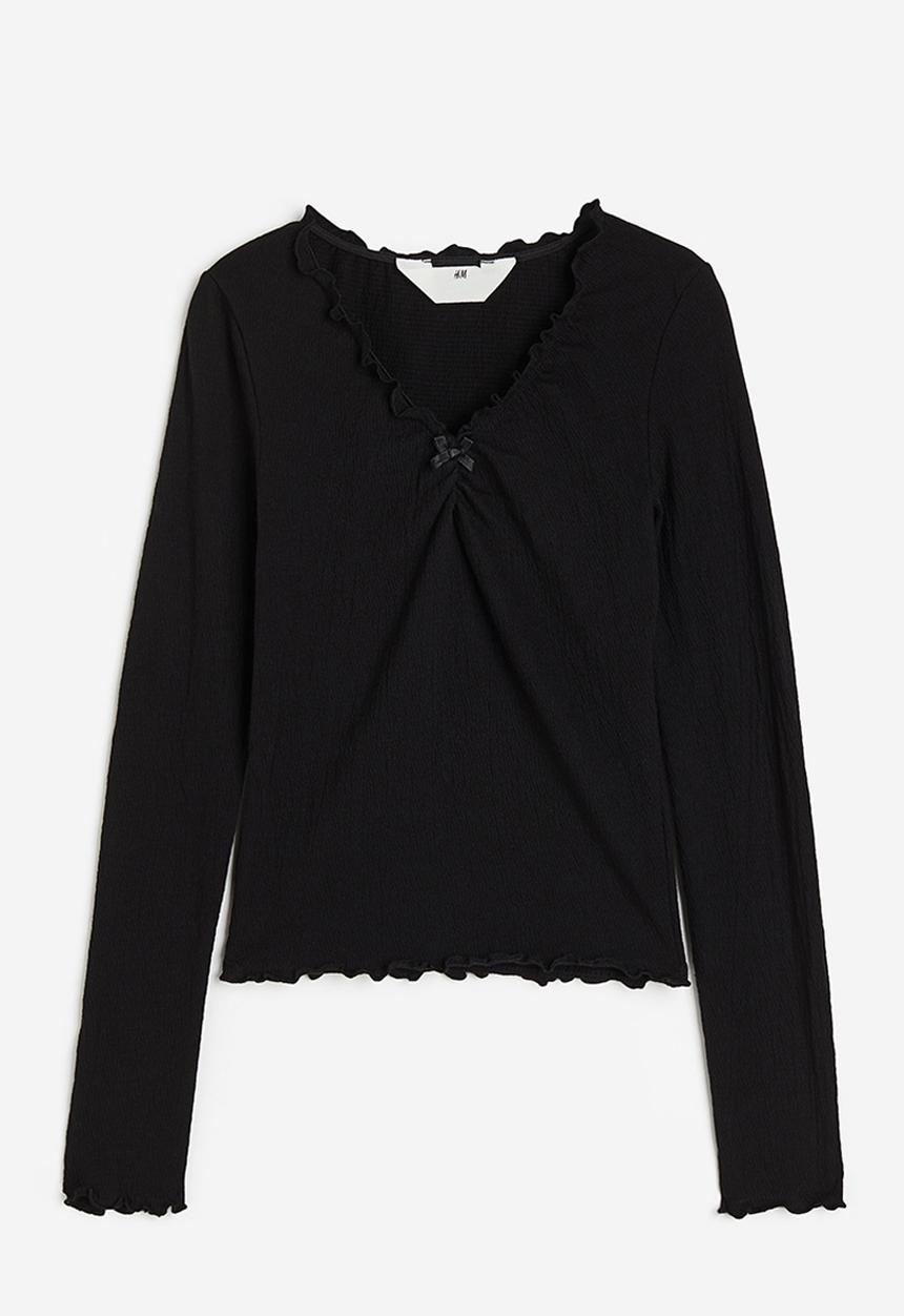 H&M - Crinkled jersey top - black