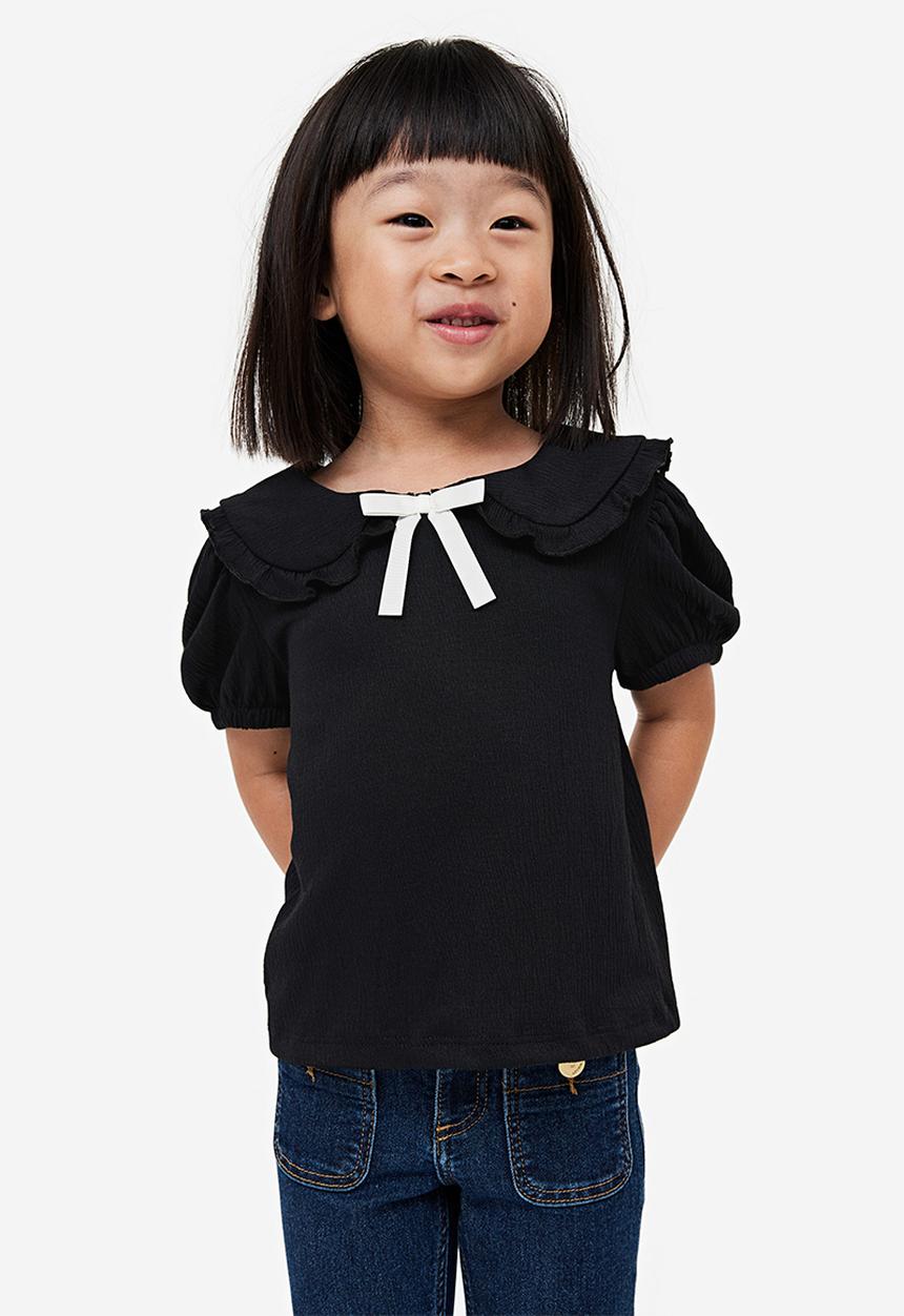 H&M - Collared jersey top - black