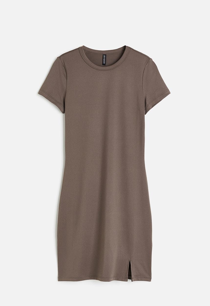 H&M - Slit-hem bodycon dress - beige