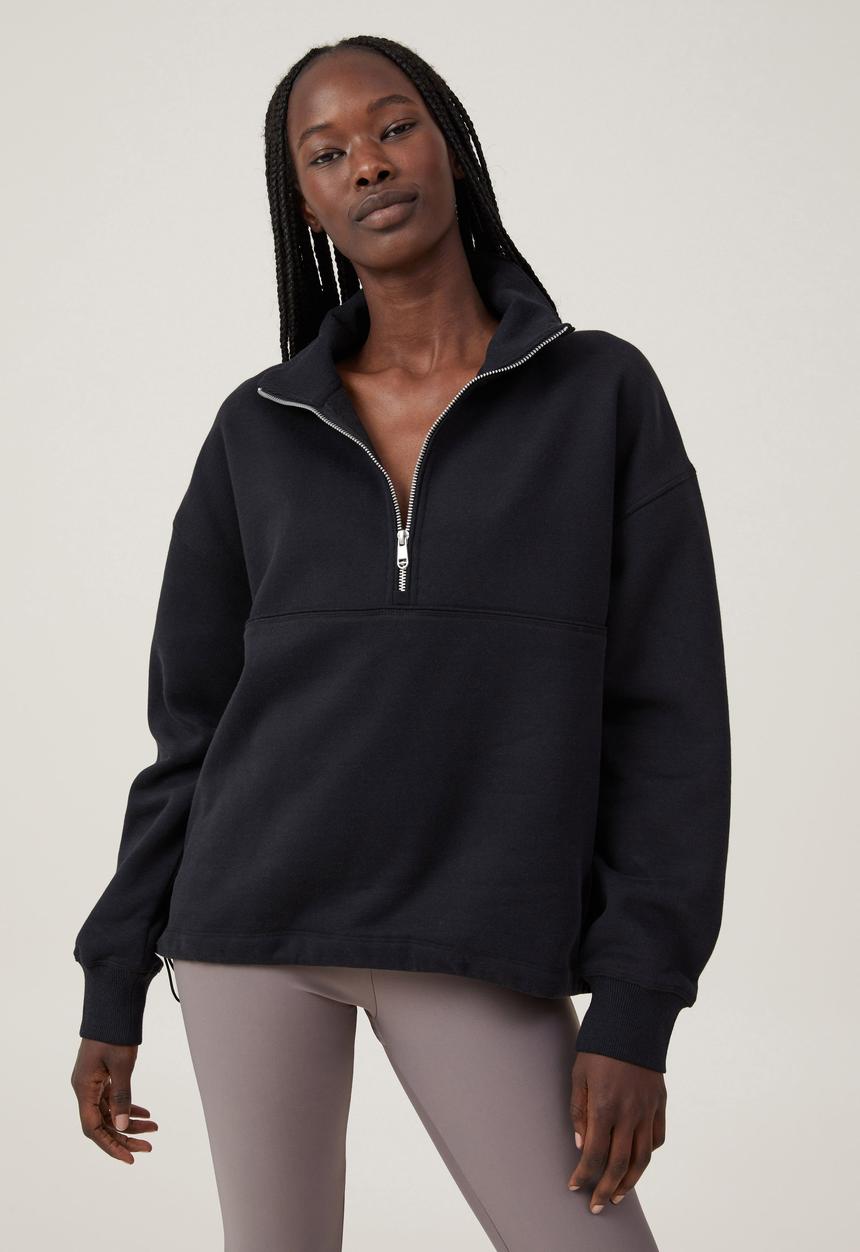 Cotton On - Plush Essential Half Zip Jumper - Black