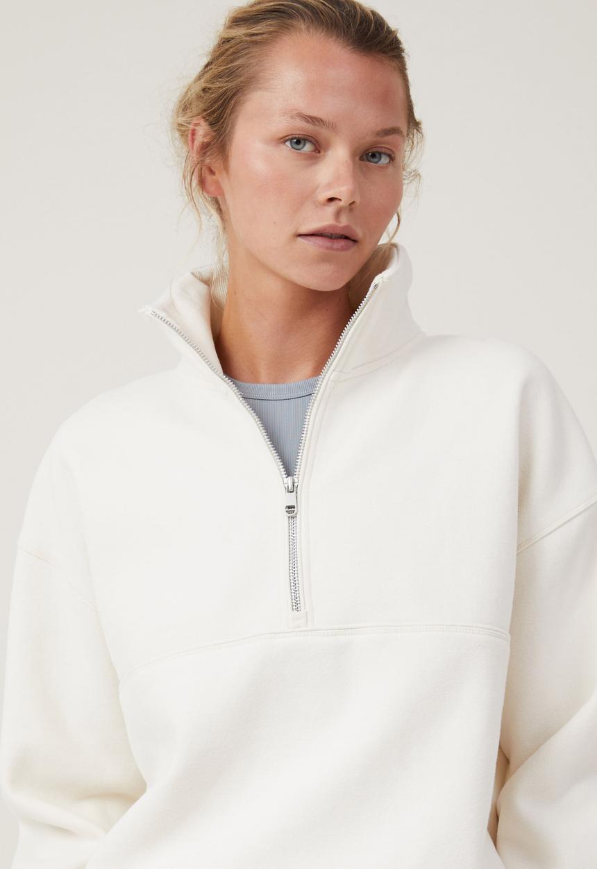 Cotton On - Plush Essential Half Zip Jumper - Coconut Milk