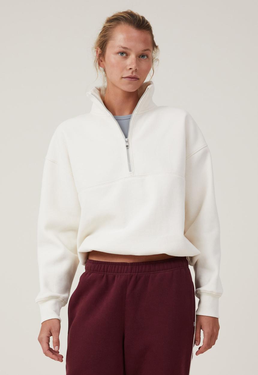 Cotton On - Plush Essential Half Zip Jumper - Coconut Milk