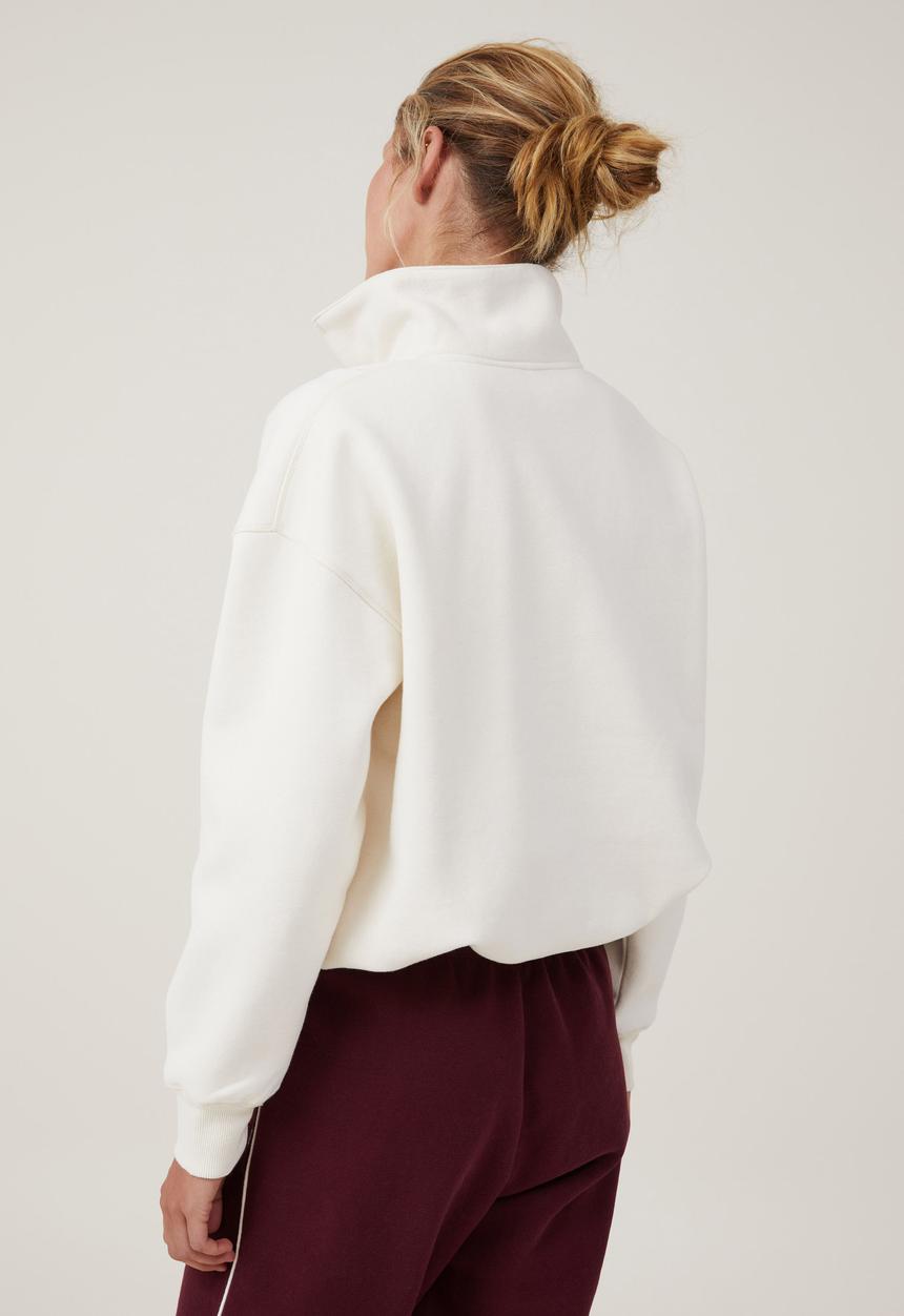 Cotton On - Plush Essential Half Zip Jumper - Coconut Milk