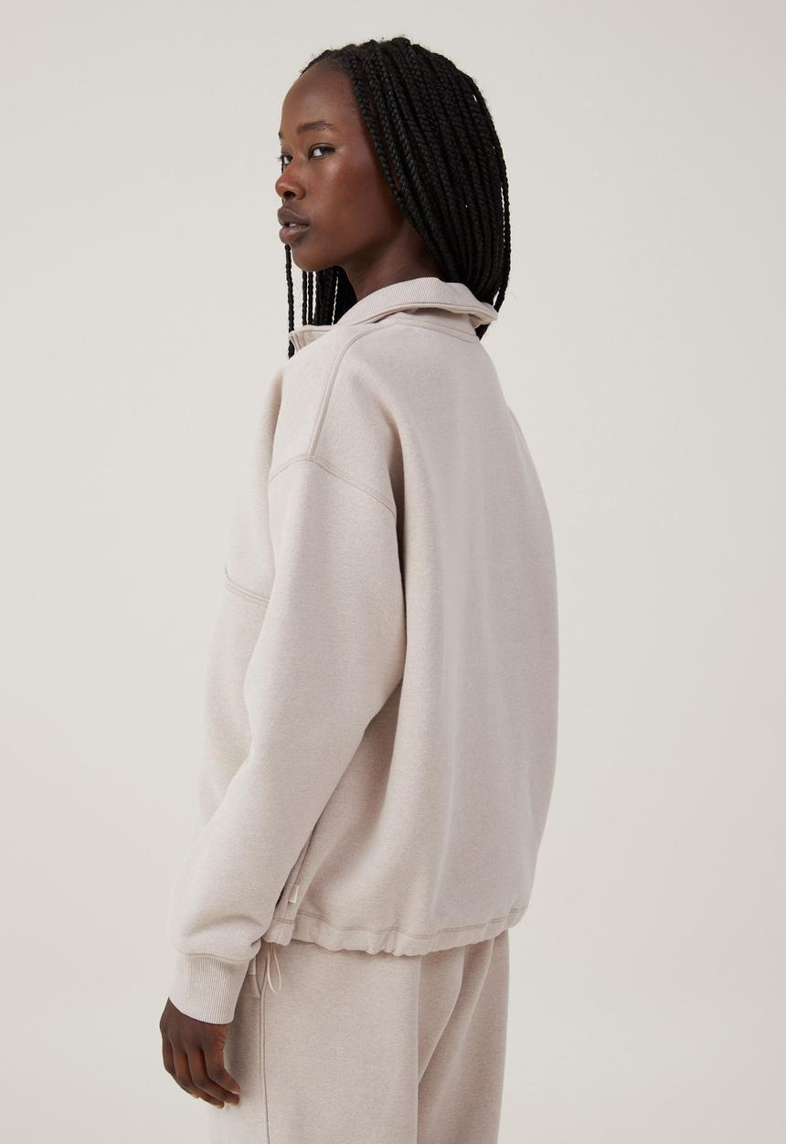 Cotton On - Plush Essential Half Zip Jumper - Sesame Marle
