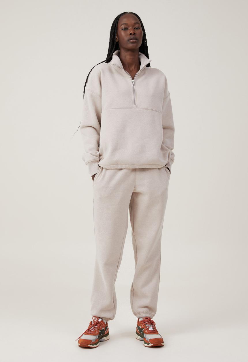 Cotton On - Plush Essential Half Zip Jumper - Sesame Marle