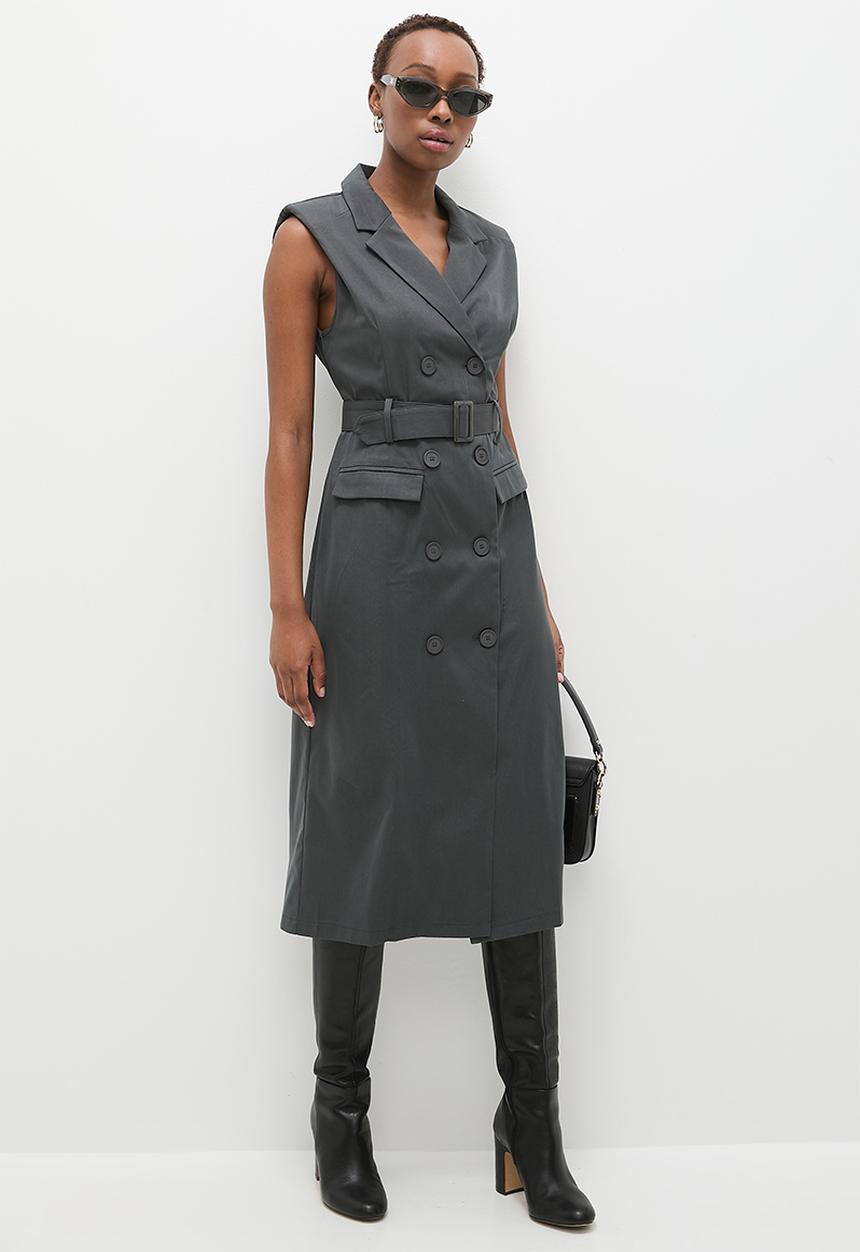 edit - Sleeveless blazer dress - charcoal
