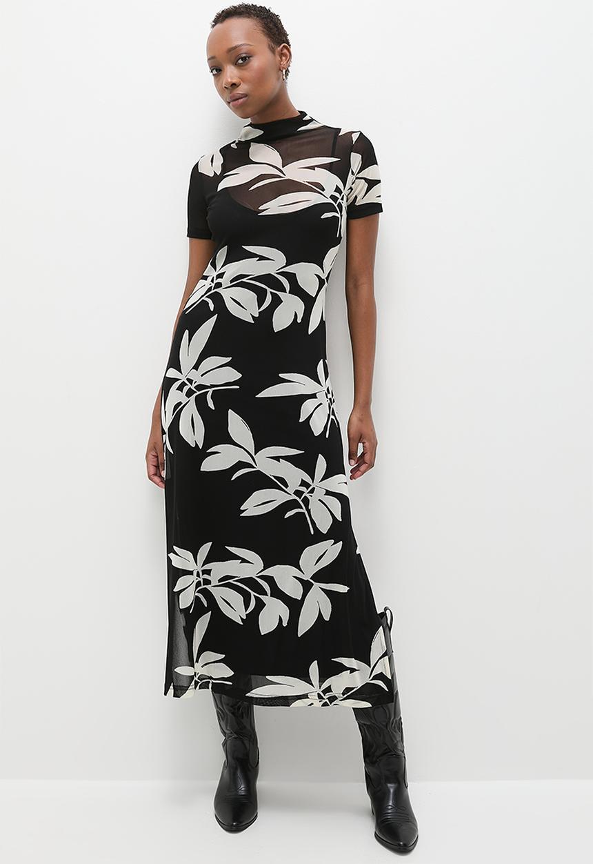 Me&B - Maxi Mesh Dress - Black & White
