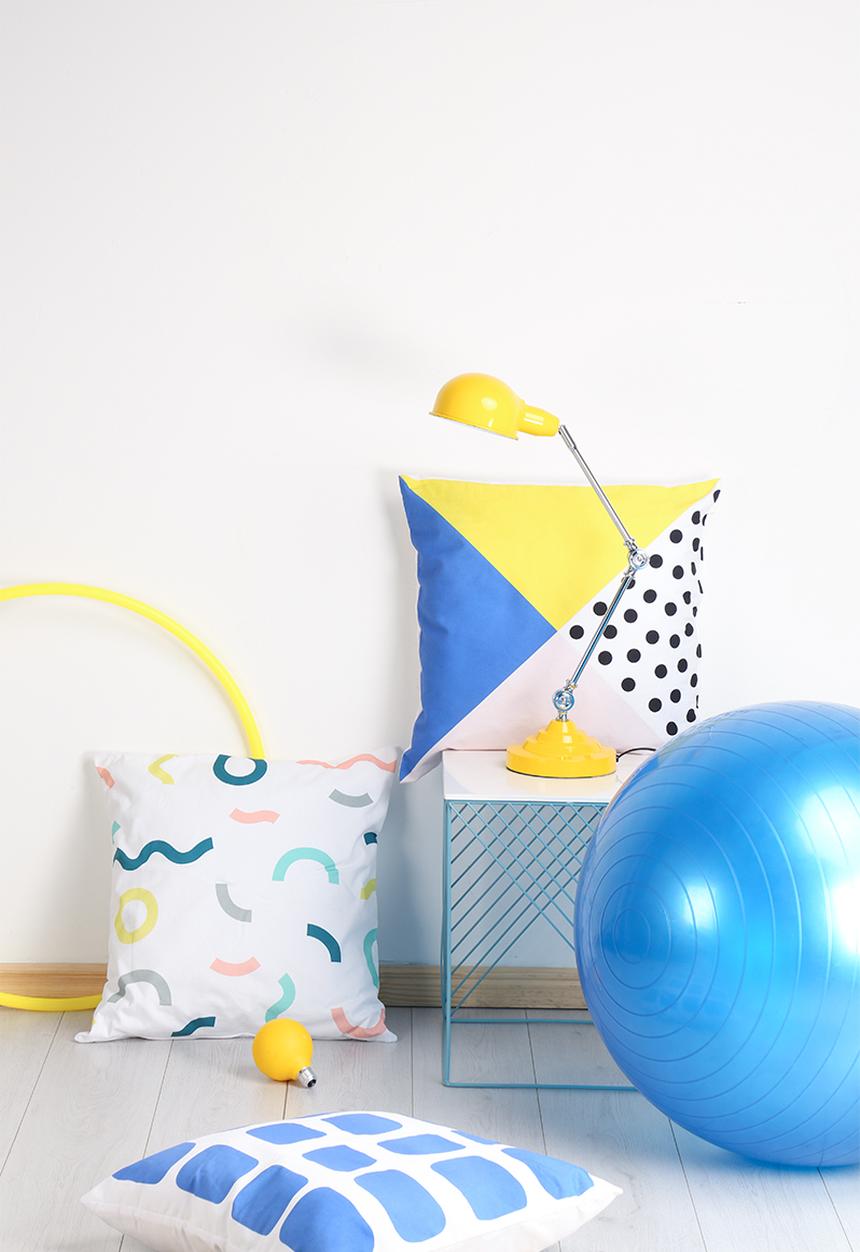 Sixth Floor - Blue squares printed cushion