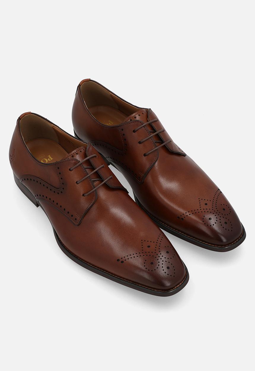 POLO - Perforated gibson lace up - tan