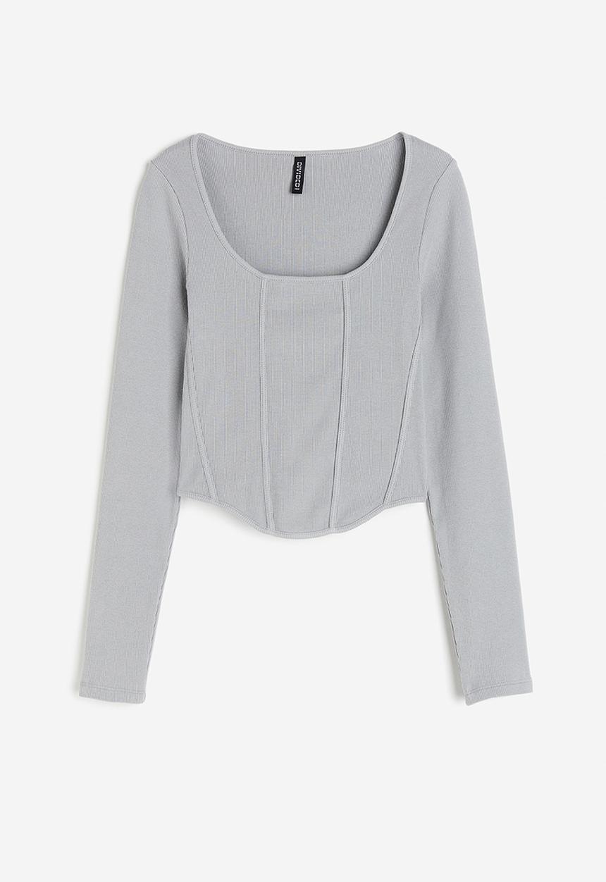 H&M - Corset-style ribbed top - light grey