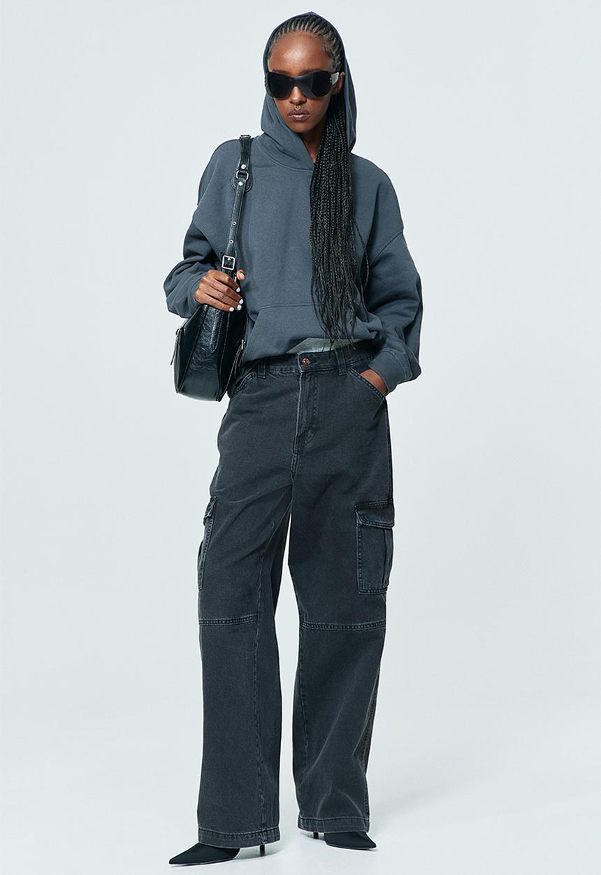 H&M - Denim cargo trousers - black