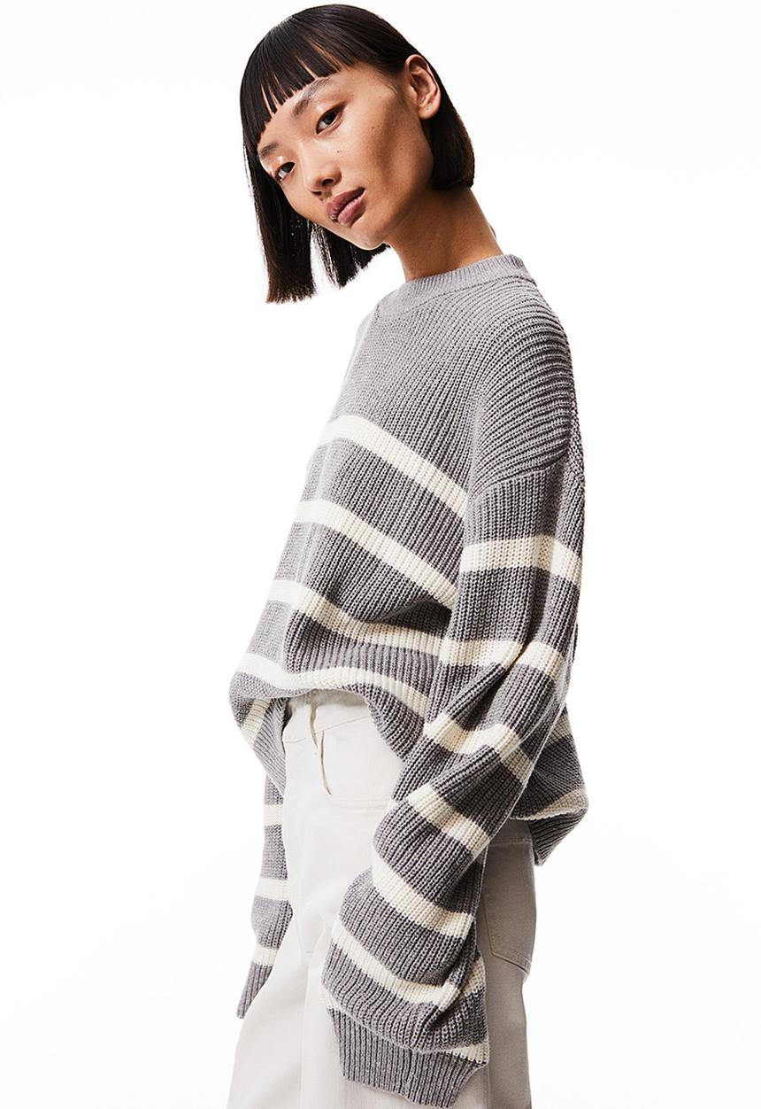 H&M - Rib-knit jumper - grey striped