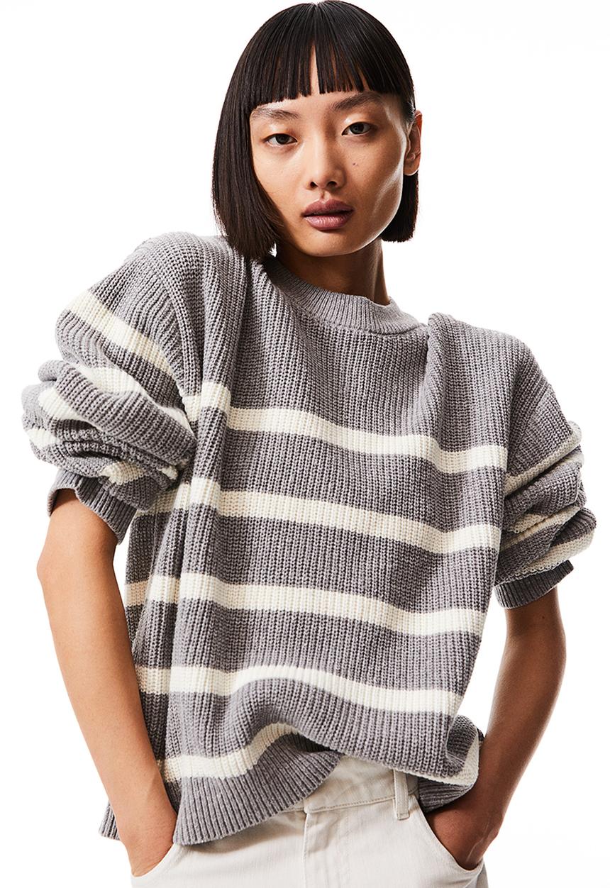 H&M - Rib-knit jumper - grey striped