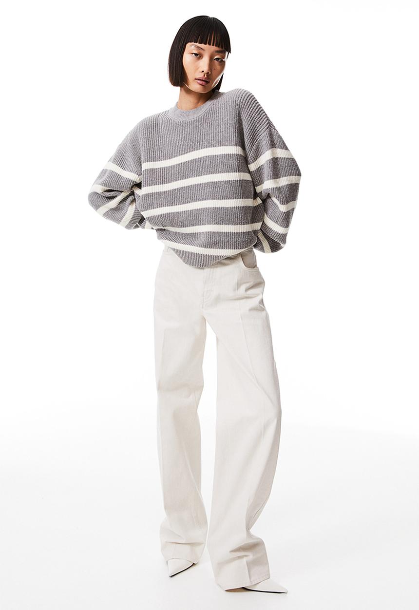 H&M - Rib-knit jumper - grey striped