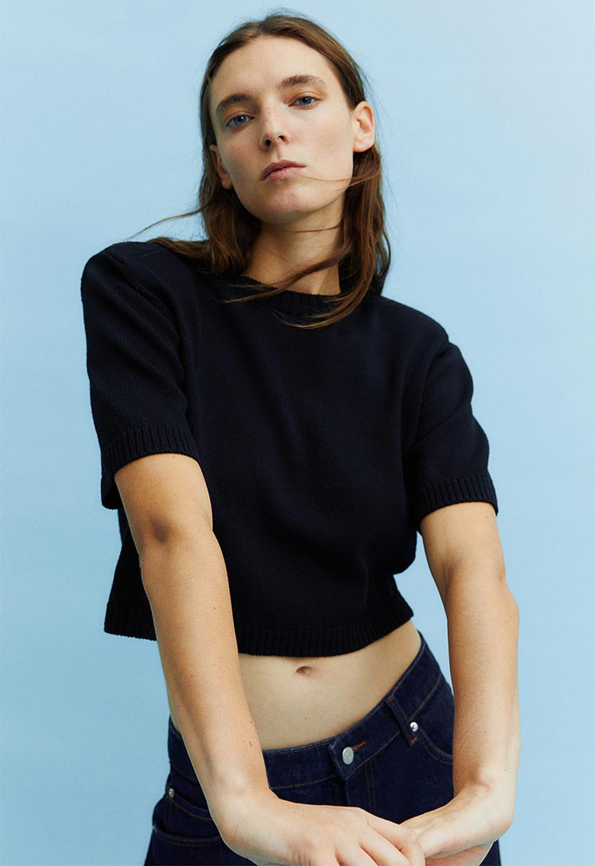 H&M - Knitted shoulder-pad top - black