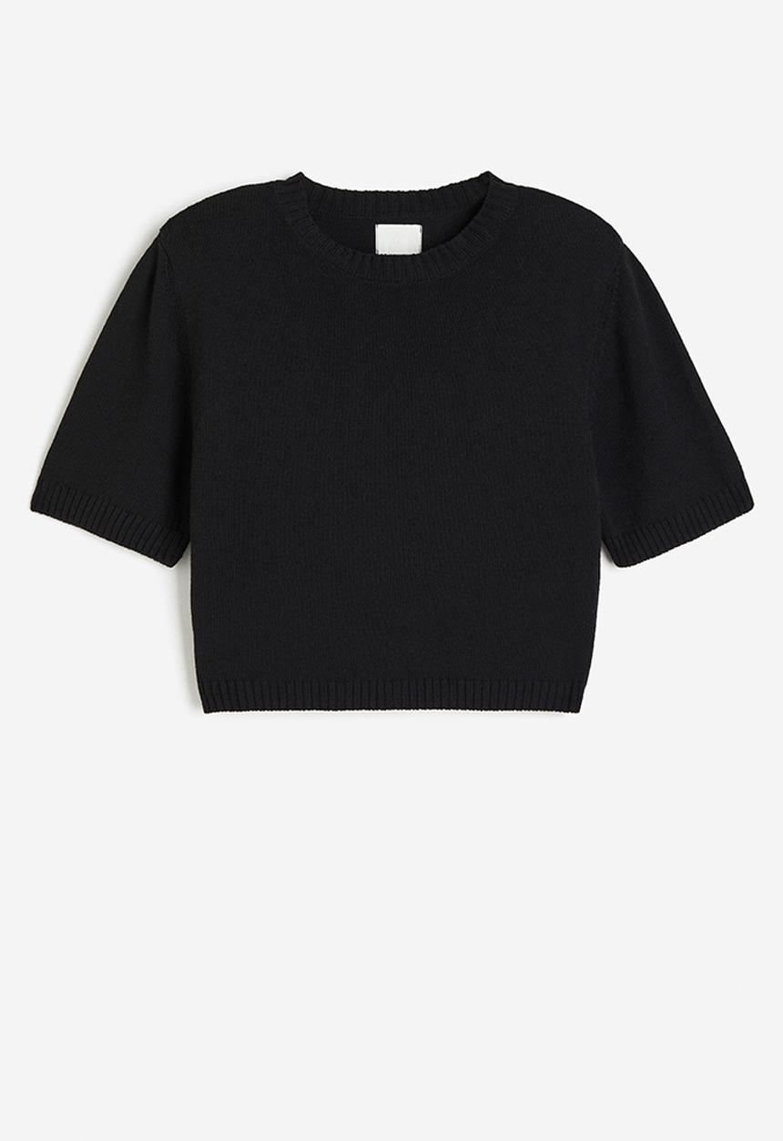 H&M - Knitted shoulder-pad top - black