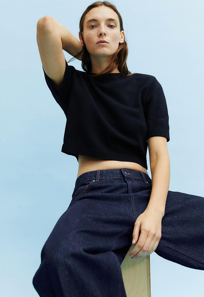 H&M - Knitted shoulder-pad top - black