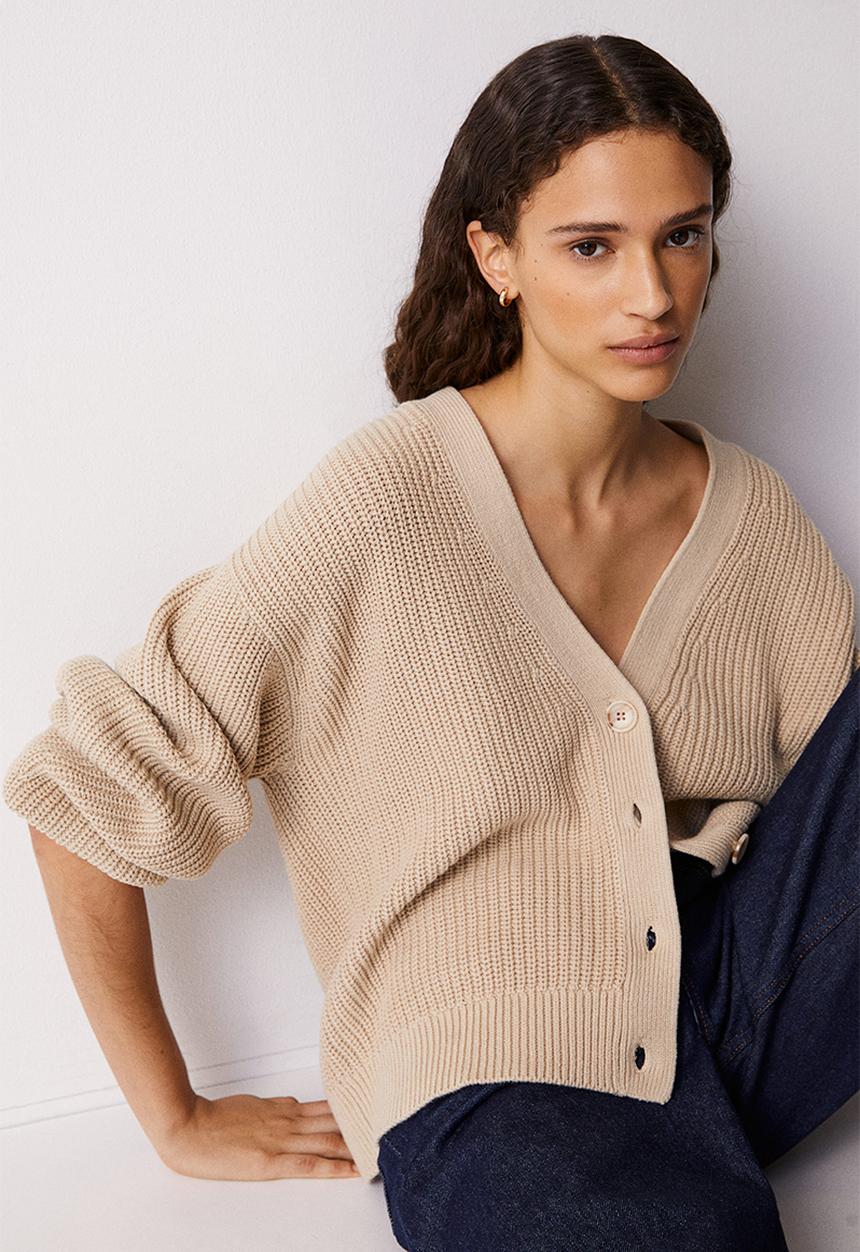 H&M - Rib-knit cardigan - beige
